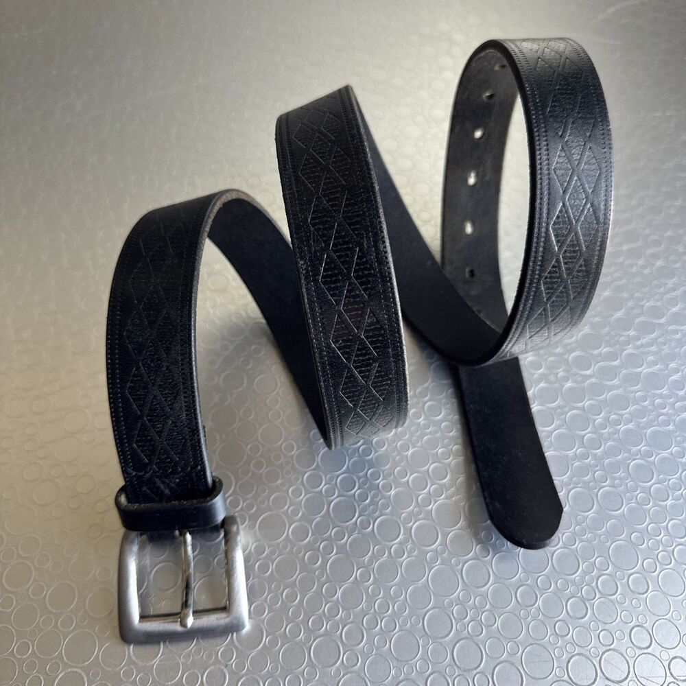 Vintage Black Embossed Leather Belt Geometric Diamond USA Made Mens - Size 40